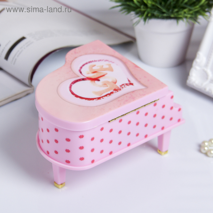 Шкатулка пластик музыкальная механическая Шкатулка пластик музыкальная механическая "Розовый рояль" 9,2х14х10,8 см