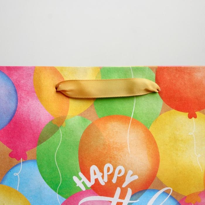 Пакет подарочный крафтовый вертикальный, упаковка, «Happy birthday», ML 27 х 23 х 11.5 см Пакет подарочный крафтовый вертикальный, упаковка, «Happy birthday», ML 27 х 23 х 11.5 см