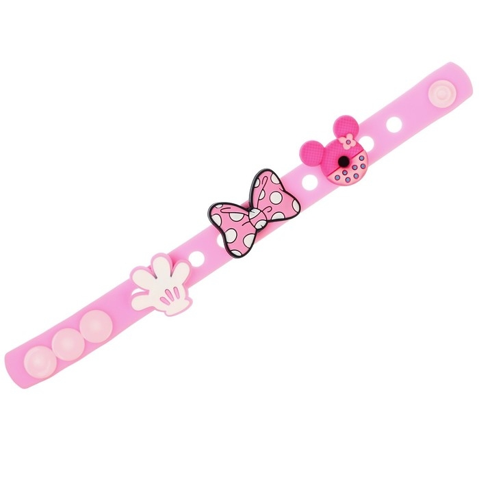 Браслет силиконовый со сменными джибитсами, 3 джибитса в комплекте, Минни Маус Браслет силиконовый со сменными джибитсами, 3 джибитса в комплекте, Минни Маус