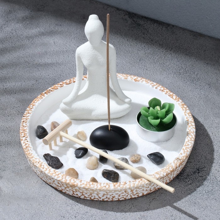 Сад камней с подставкой для благовоний  Сад камней с подставкой для благовоний "Гармония", 17х17х13см, бетон