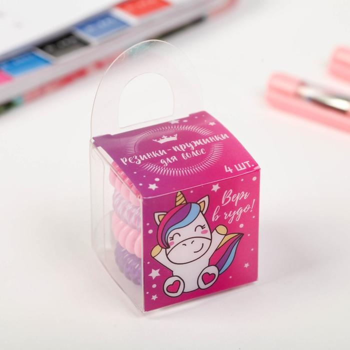 Резинки для волос пружинки «Единорог»,4 шт, диам 3,5 см Резинки для волос пружинки «Единорог»,4 шт, диам 3,5 см