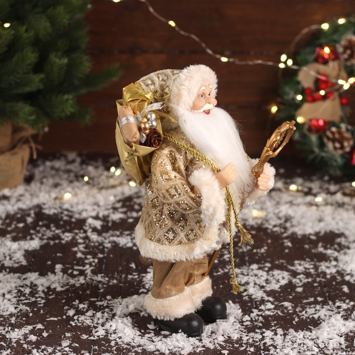 Дед Мороз  Дед Мороз "В золотой шубе, с ремешком, и подарками" 30х16 см