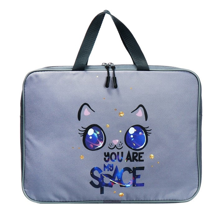 Папка с ручками текстильная А4, 370 х 280 х 60 мм, Stavia Папка с ручками текстильная А4, 370 х 280 х 60 мм, Stavia "Кошка космос"