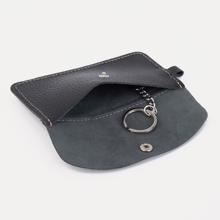 Ключница на кнопке, длина 13,5 см, кольцо, цвет чёрный Ключница на кнопке, длина 13,5 см, кольцо, цвет чёрный