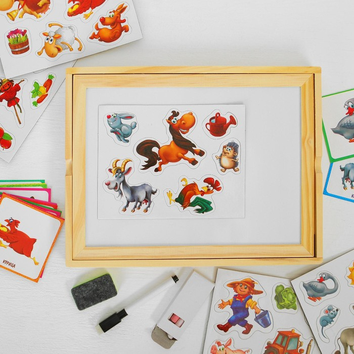 Конструктор магнитный «Ферма» в дер. коробке + набор игровых карточек, мел маркер Конструктор магнитный «Ферма» в дер. коробке + набор игровых карточек, мел маркер