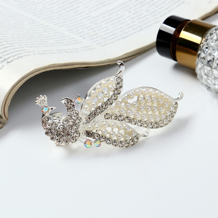 Заколка-автомат для волос Заколка-автомат для волос "Гелая" жар-птица, 9 см, серебристо-белый