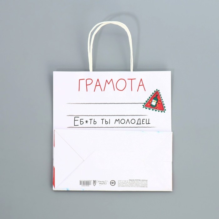 Пакет подарочный новогодний крафтовый «Молодец», 22 х 22 х 11 см, Новый год Пакет подарочный новогодний крафтовый «Молодец», 22 х 22 х 11 см, Новый год