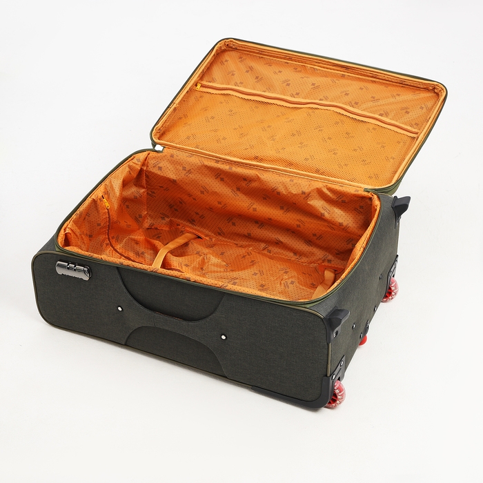 Чемодан большой 95 л (L), отдел на молнии, с расширением, кодовый замок, 3 колеса, 2 наружных кармана, цвет хаки Чемодан большой 95 л (L), отдел на молнии, с расширением, кодовый замок, 3 колеса, 2 наружных кармана, цвет хаки