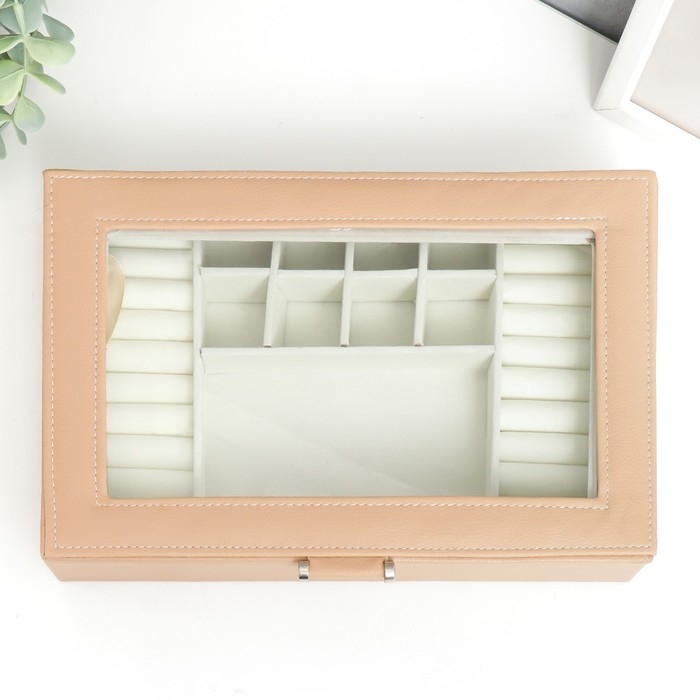 Шкатулка кожзам для украшений  Шкатулка кожзам для украшений "Хэмптонс" бежевая 5,5х27х18 см