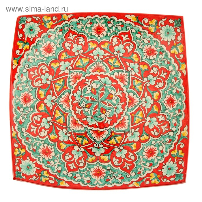 Ляган Риштанская Керамика "Узоры", 32 см, квадратный, синий микс