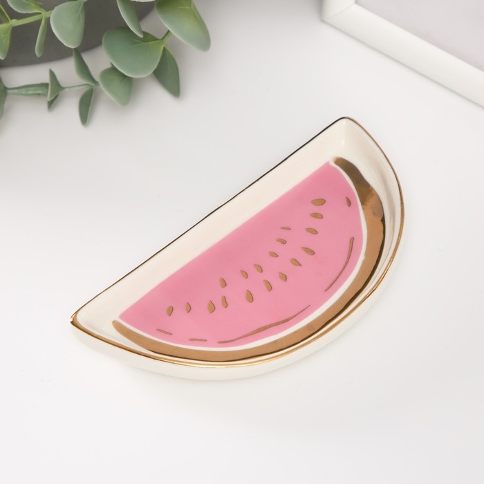 Сувенир керамика подставка под кольца Сувенир керамика подставка под кольца "Кусочек арбуза" 12х6х1,6 см