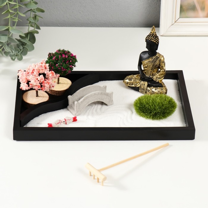 Сад камней Дзен  Сад камней Дзен "Будда в цветущем саду" песок 27,2х18,2х11,5 см