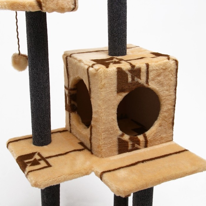 Комплекс для кошек с когтеточкой  Комплекс для кошек с когтеточкой "Лестница", 56 х 52 х 140 см, ковролин, микс цветов