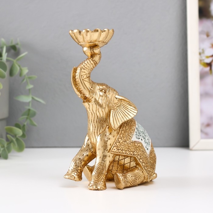 Подсвечник полистоун на 1 свечу Подсвечник полистоун на 1 свечу "Сидячий слоник с хоботом наверх" 7,5х10,5х16,2 см