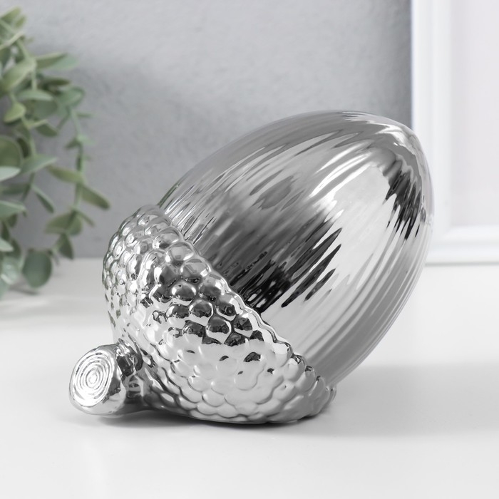 Сувенир керамика  Сувенир керамика "Жёлудь" серебро 14х11х11,5 см