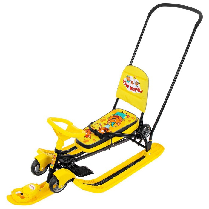 Снегокат с колёсами «Тимка спорт 6 Три кота», ТС6/ТК, с родительской ручкой, со спинкой и ремнём безопасности, цвет жёлтый/чёрный Снегокат с колёсами «Тимка спорт 6 Три кота», ТС6/ТК, с родительской ручкой, со спинкой и ремнём безопасности, цвет жёлтый/чёрный