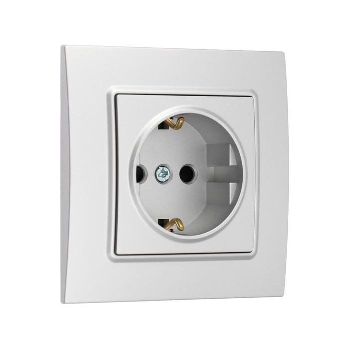 Розетка одноместная TOT Elegant, 16 А, скрытая, с з/к, серебристая Розетка одноместная TOT Elegant, 16 А, скрытая, с з/к, серебристая
