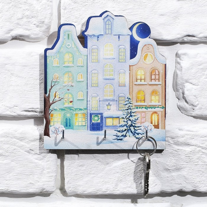 Ключница настенная новогодняя &laquo;Дома , ночь&raquo;, на Новый год