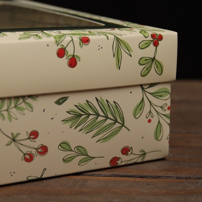 Новый год. Коробка подарочная новогодняя складная, крышка-дно, с окном Новый год. Коробка подарочная новогодняя складная, крышка-дно, с окном "Гроздья рябины" 24 х 17 х 8 см