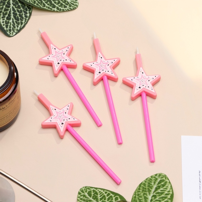Свечи для торта, 4 шт Свечи для торта, 4 шт "Волшебная палочка. Звёзды", розовый