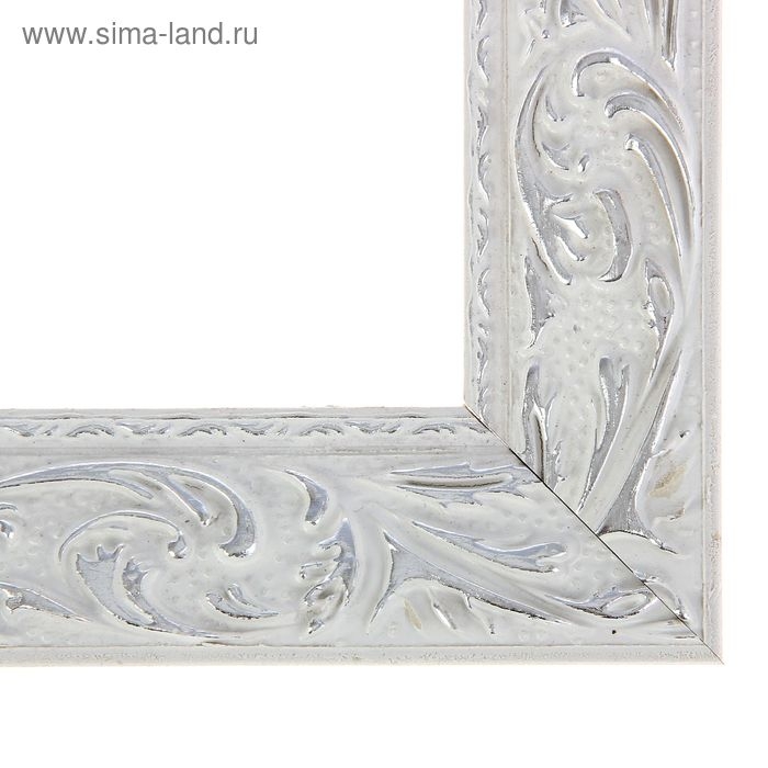 Рама для картин (зеркал) 18 х 24 х 4 см, дерево "Версаль", бело-серебристая