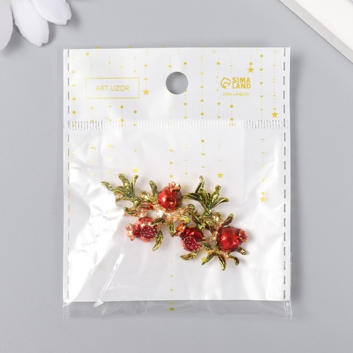 Декор для творчества металл Декор для творчества металл "Гранаты на ветке" 3,2х2,3 см