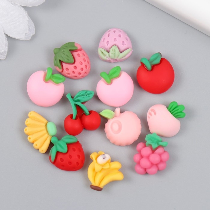 Декор для творчества пластик Декор для творчества пластик "Фруктово-ягодное ассорти" набор 12 шт 1,5х1,2 см