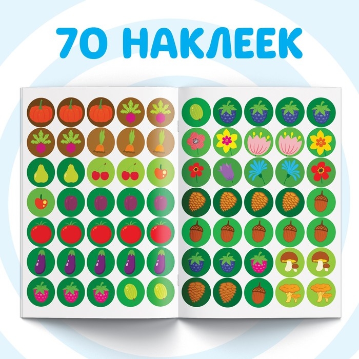 Книга с наклейками-кружочками «Что где растёт?», 16 стр., А5, Синий трактор Книга с наклейками-кружочками «Что где растёт?», 16 стр., А5, Синий трактор