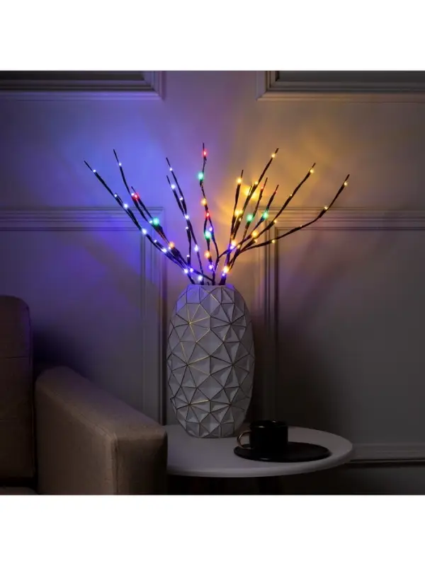Светодиодная ветка 70 см, 20 LED, коричневая, от батареек AAх2, свечение белое
