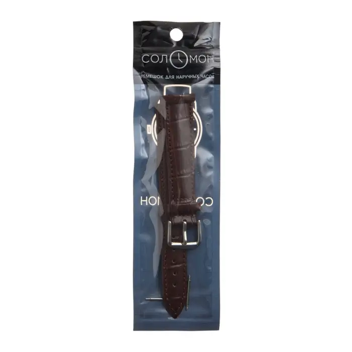 Ремешок для часов &laquo;Соломон&raquo; 18 мм, натуральная кожа, длина 20 см, коричневый с тиснением