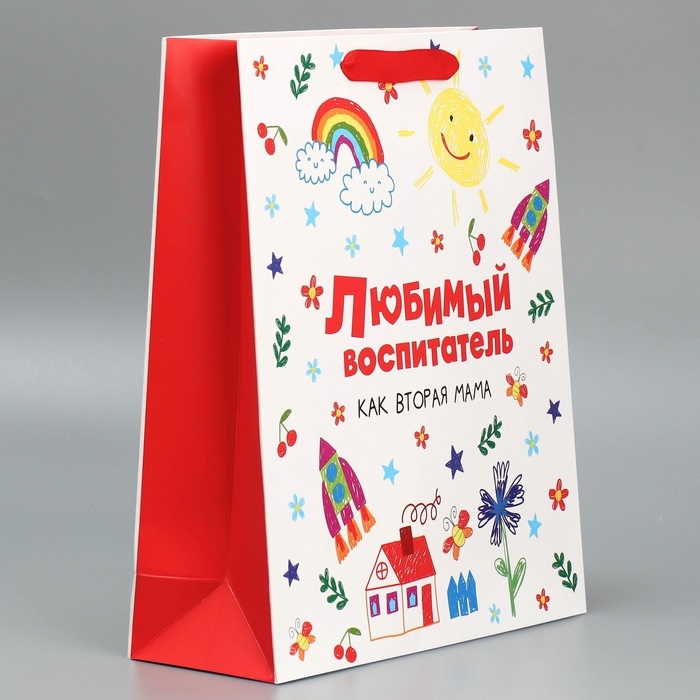Пакет подарочный ламинированный вертикальный, упаковка, «Любимый воспитатель», M 25.5 х 30 х 9 см