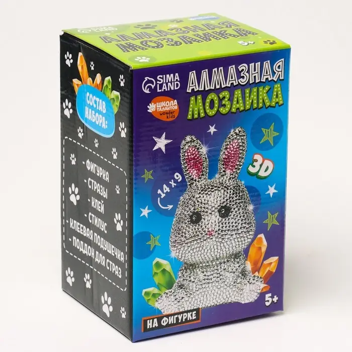 Алмазная мозаика на фигурке для детей &laquo;Милый зайчик&raquo;, полное заполнение
