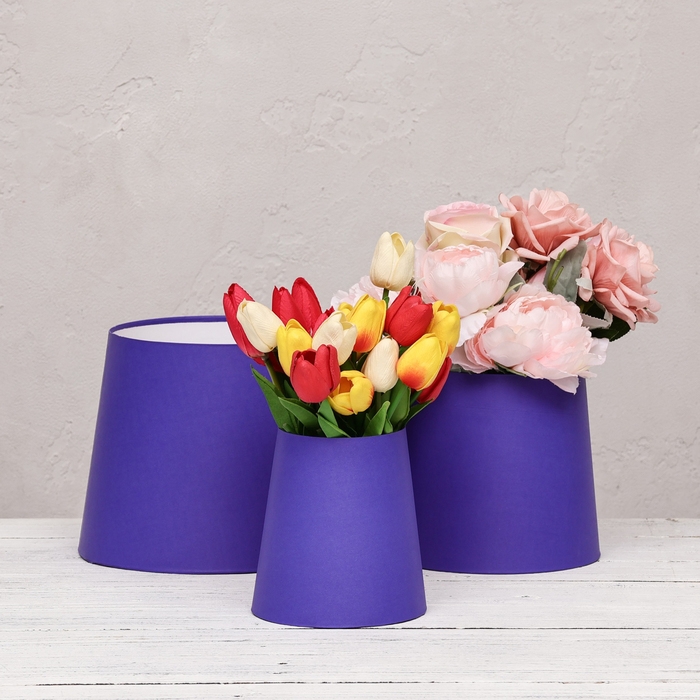 Набор коробок 3 в 1 Обратный конус  Набор коробок 3 в 1 Обратный конус "Фиалка",фиолетовый без крышек 20*19,5*24-10,5*15*14,5