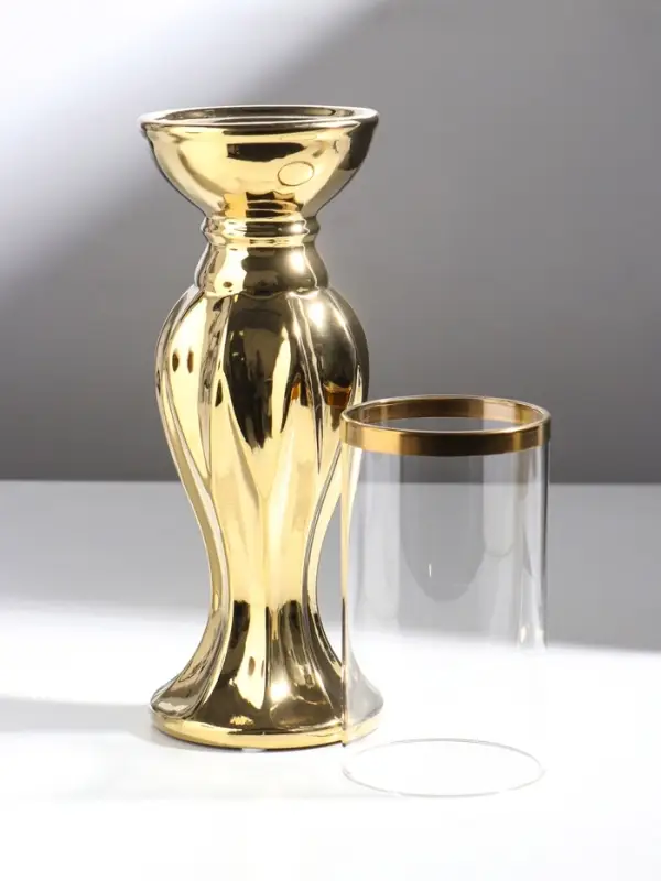 Подсвечник на 1 свечу &laquo;Версаль&raquo;, керамика, стекло, d=7.5 см, золото, 9.5&times;9.5&times;38.5 см