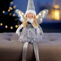 Светодиодная фигура &laquo;Кукла в сером&raquo; 70 см, текстиль, 6 LED, от батареек AG10&times;3, свечение тёплое белое