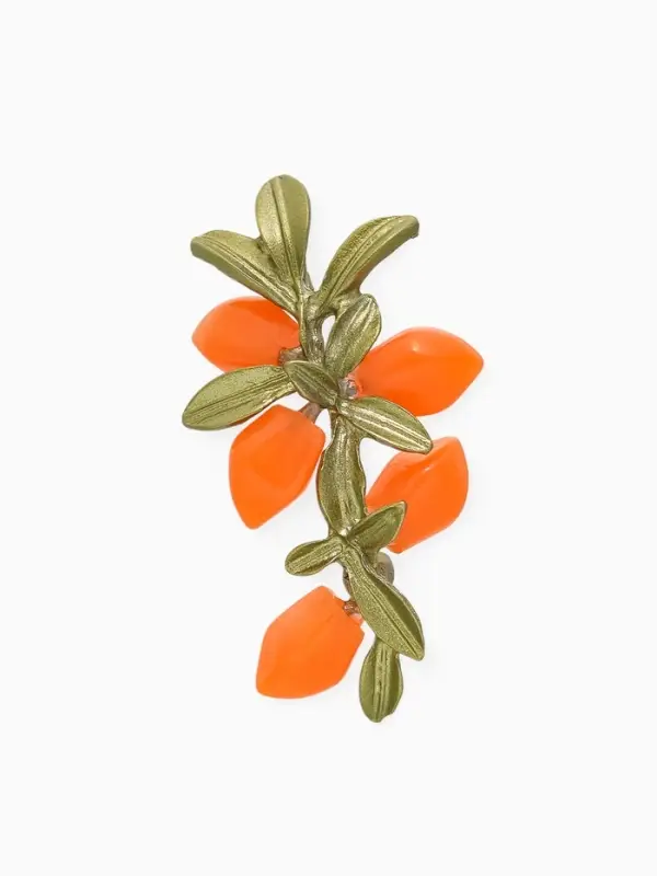 Брошь &laquo;Облепиха&raquo;, оранжево-зелёная в серебре