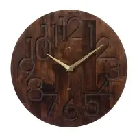 Часы настенные, интерьерные, бесшумные, d-35 см, дерево, открытые, темный циферблат