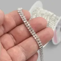 Цепь со стразами, 2 ряда, металл, стекло, 2 мм, 4.5&plusmn;0.5 м, цвет серебряный