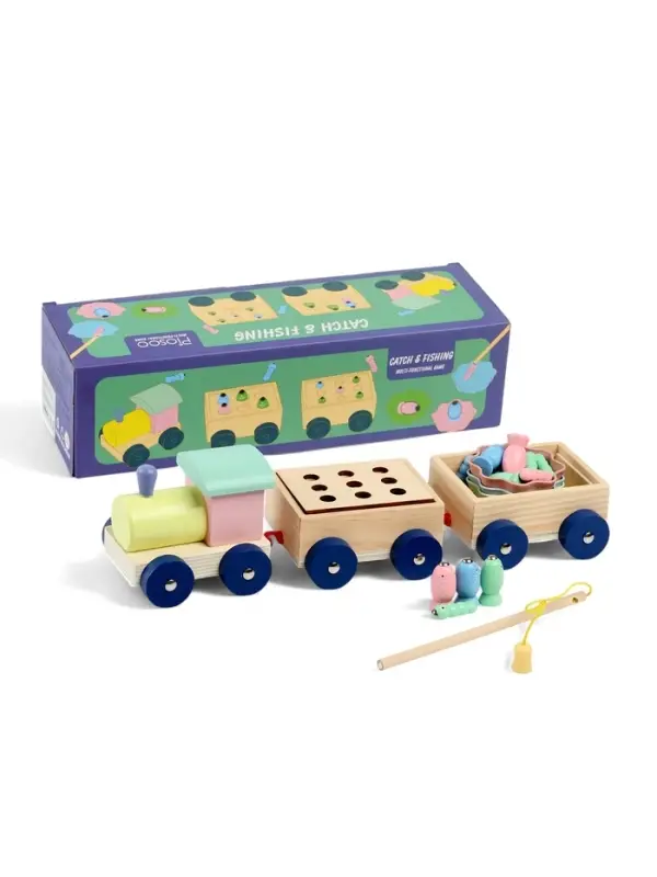 Развивающая игра 3в1 &laquo;Паровозик&raquo;, рыбалка, каталка, сортер, 35&times;11&times;10 см