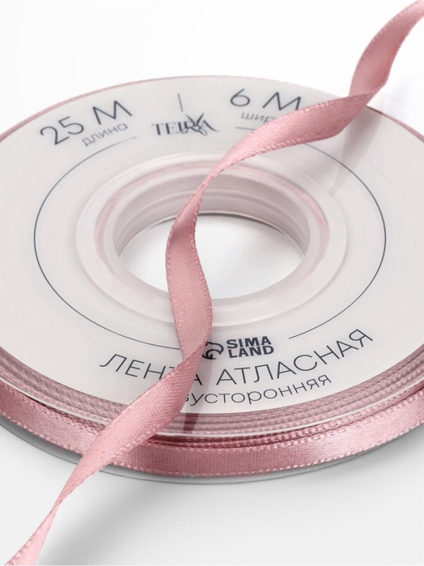 Лента атласная двухсторонняя №164 6мм*25±1м пудровый TR