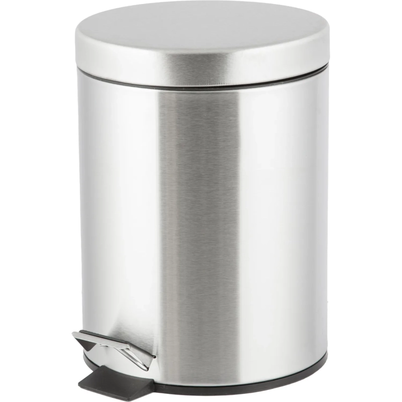 Ведро мусорное стальное 5л кругл сереб с пед и крышк матов 210х290мм _5L-NN