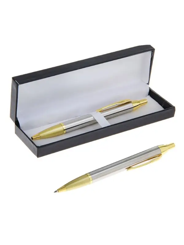 Ручка подарочная Calligrata &laquo;Модерн&raquo;, шариковая, автоматическая, в футляре, корпус серебристый с золотым