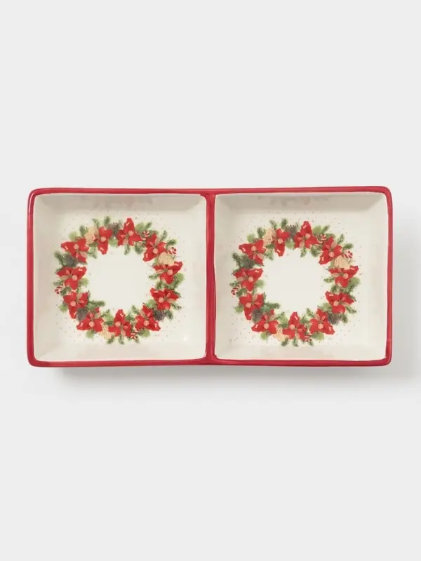 Менажница Доляна «Новогоднее настроение», 2 секций, 19.8×3 см, доломит, белая