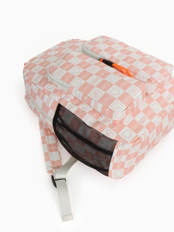 Рюкзак школьный на молнии, с карманами, в клетку, размер 30&times;14&times;43 см, розовый