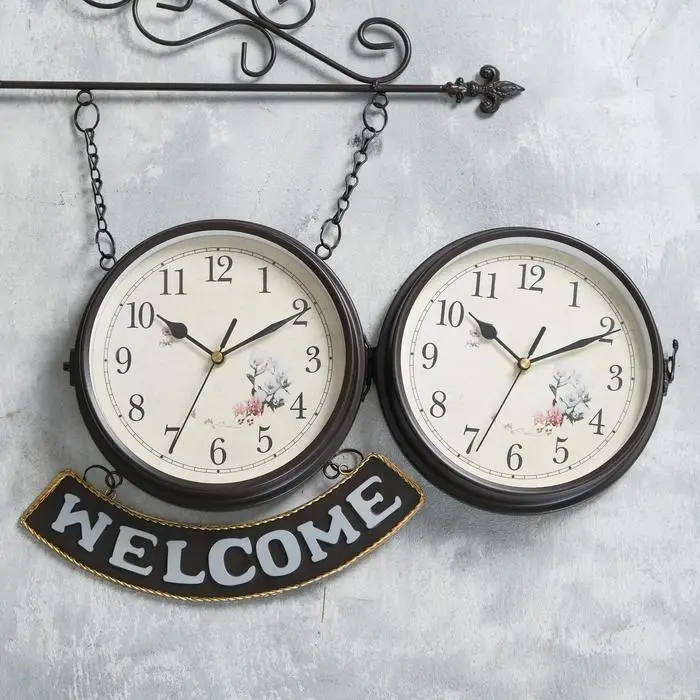 Часы настенные интерьерные WELCOME, двусторонние, на подвесе, бесшумные, плавный ход, 55&times;36 см, циферблат d=20 см, от батареек 2&times;АА