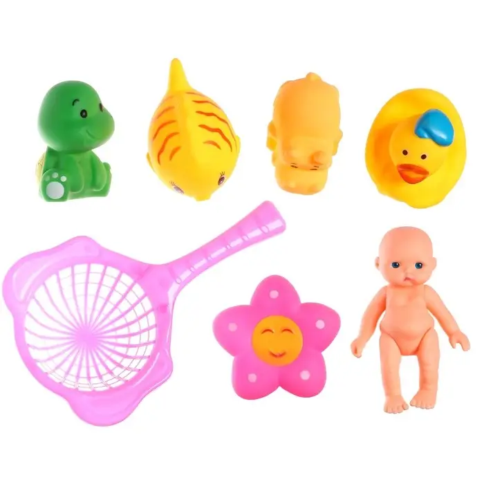 Резиновые игрушки для ванны Крошка Я &laquo;Игры с пупсиком&raquo;, сачок, в наборе 7 шт.