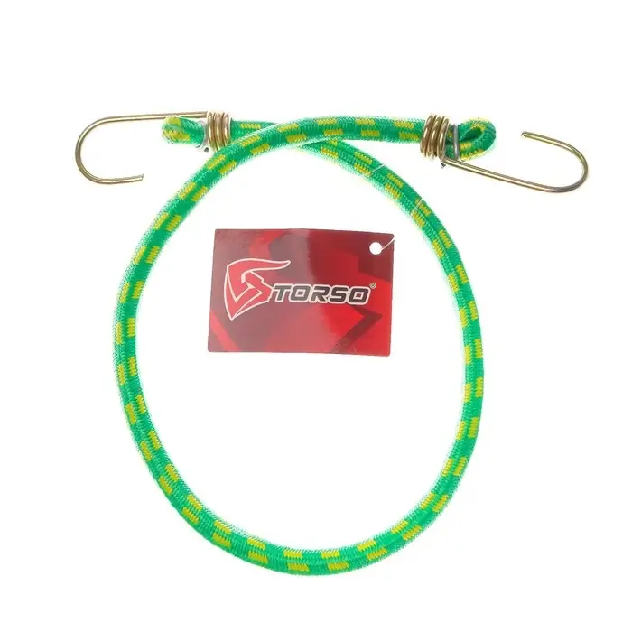 Резинка для крепления багажа TORSO, 60 см, d=10 мм, металлические крючки, МИКС