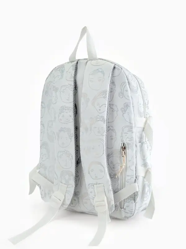 Рюкзак школьный на молнии, с карманами, с принтом, размер 29&times;11&times;40 см, белый