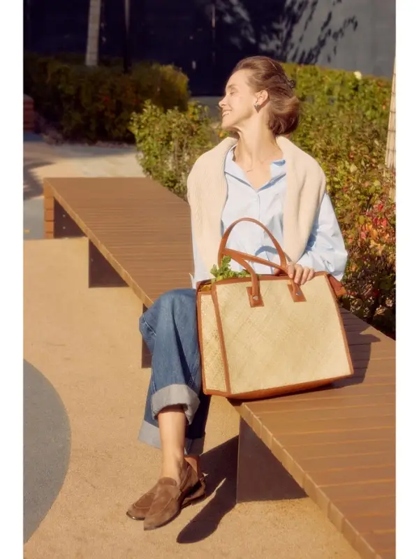 Сумка плетёная на молнии из пандана, 41&times;16&times;50 см, светло-коричневая