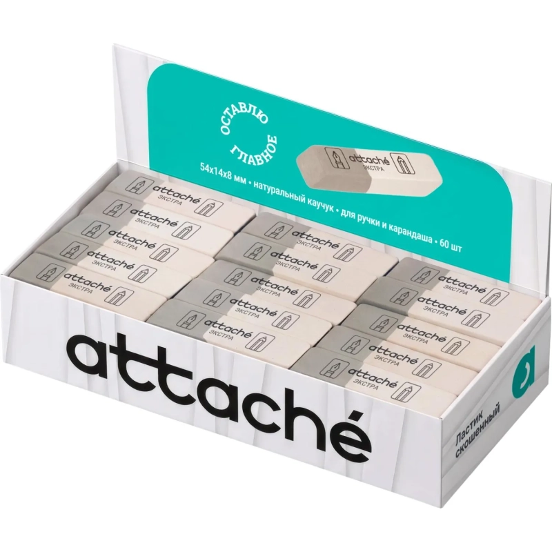 Ластик скошенный Attache Extra, нат.каучук, 41x14x8мм, д/ручки и карандаша